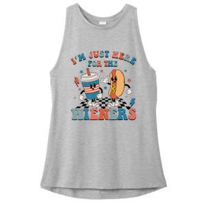 Hot Dog I'm Just Here For The Wieners 4Th Of July Ladies PosiCharge Tri-Blend Wicking Tank