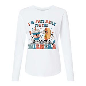 Hot Dog I'm Just Here For The Wieners 4Th Of July Womens Cotton Relaxed Long Sleeve T-Shirt