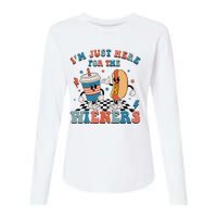 Hot Dog I'm Just Here For The Wieners 4Th Of July Womens Cotton Relaxed Long Sleeve T-Shirt