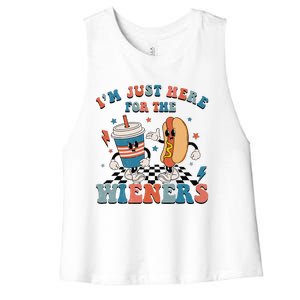 Hot Dog I'm Just Here For The Wieners 4Th Of July Women's Racerback Cropped Tank