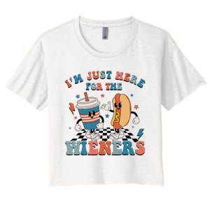 Hot Dog I'm Just Here For The Wieners 4Th Of July Women's Crop Top Tee