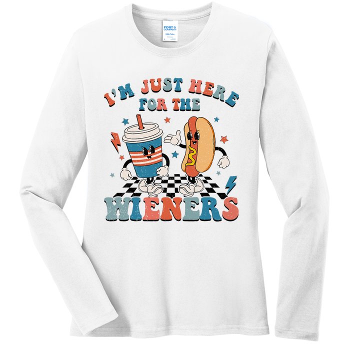 Hot Dog I'm Just Here For The Wieners 4Th Of July Ladies Long Sleeve Shirt