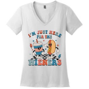 Hot Dog I'm Just Here For The Wieners 4Th Of July Women's V-Neck T-Shirt