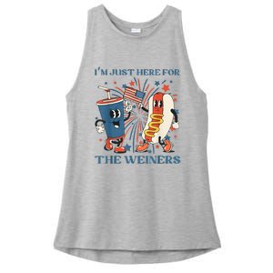 Hot Dog Im Just Here For The Wieners 4Th Of July Ladies PosiCharge Tri-Blend Wicking Tank