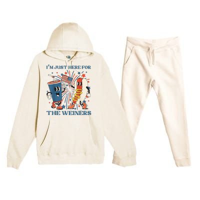 Hot Dog Im Just Here For The Wieners 4Th Of July Premium Hooded Sweatsuit Set