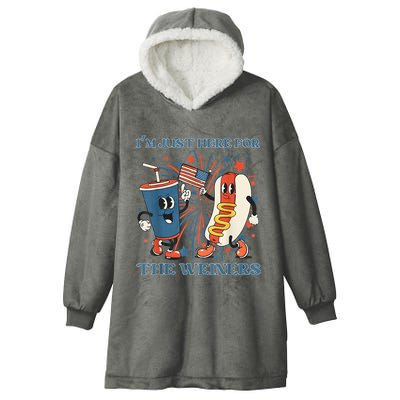 Hot Dog Im Just Here For The Wieners 4Th Of July Hooded Wearable Blanket