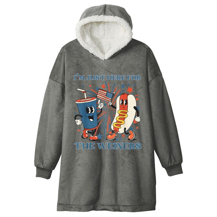 Hot Dog Im Just Here For The Wieners 4Th Of July Hooded Wearable Blanket