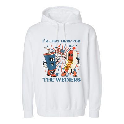 Hot Dog Im Just Here For The Wieners 4Th Of July Garment-Dyed Fleece Hoodie