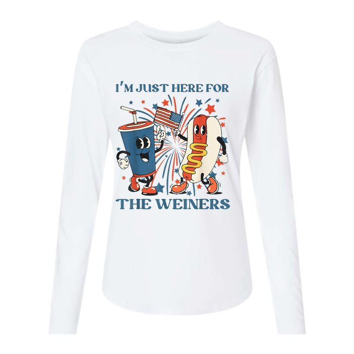 Hot Dog Im Just Here For The Wieners 4Th Of July Womens Cotton Relaxed Long Sleeve T-Shirt