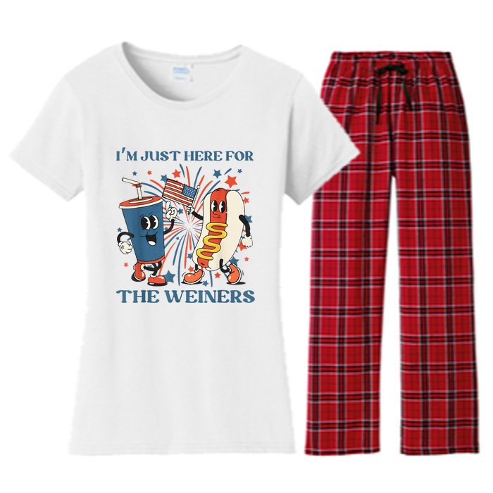 Hot Dog Im Just Here For The Wieners 4Th Of July Women's Flannel Pajama Set