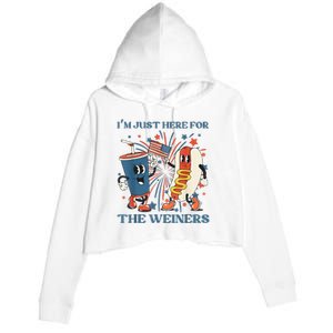 Hot Dog Im Just Here For The Wieners 4Th Of July Crop Fleece Hoodie