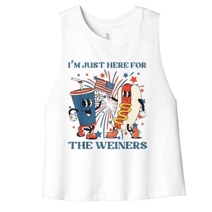 Hot Dog Im Just Here For The Wieners 4Th Of July Women's Racerback Cropped Tank