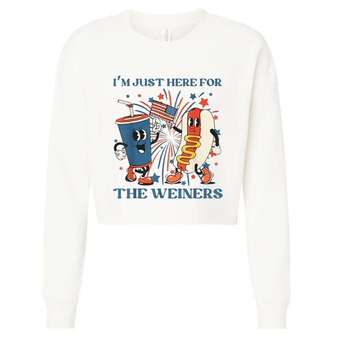 Hot Dog Im Just Here For The Wieners 4Th Of July Cropped Pullover Crew