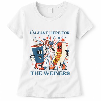 Hot Dog Im Just Here For The Wieners 4Th Of July Womens T-Shirt