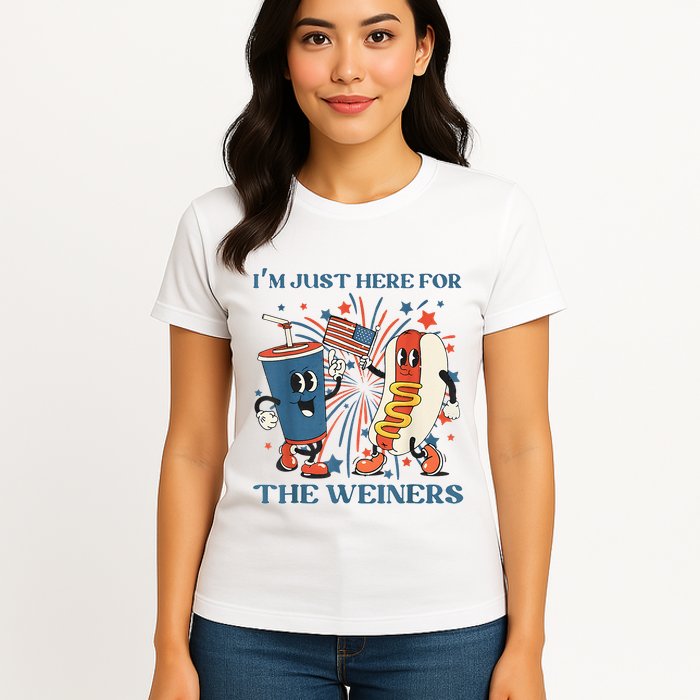 Hot Dog Im Just Here For The Wieners 4Th Of July Womens T-Shirt