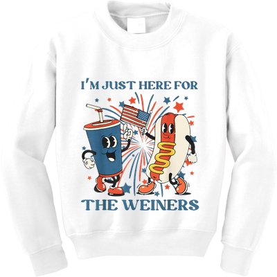 Hot Dog Im Just Here For The Wieners 4Th Of July Kids Sweatshirt