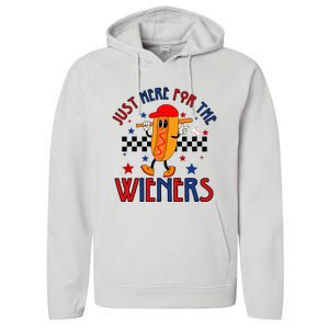 Hot Dog I'm Just Here For The Wieners 4Th Of July Performance Fleece Hoodie