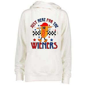 Hot Dog I'm Just Here For The Wieners 4Th Of July Womens Funnel Neck Pullover Hood