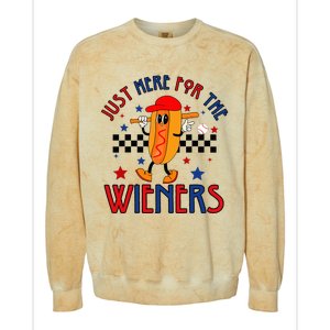 Hot Dog I'm Just Here For The Wieners 4Th Of July Colorblast Crewneck Sweatshirt