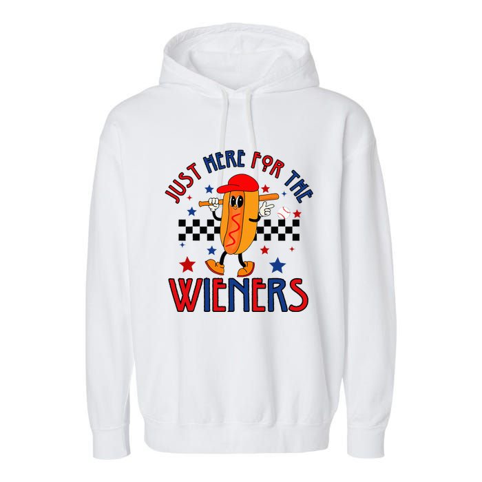 Hot Dog I'm Just Here For The Wieners 4Th Of July Garment-Dyed Fleece Hoodie