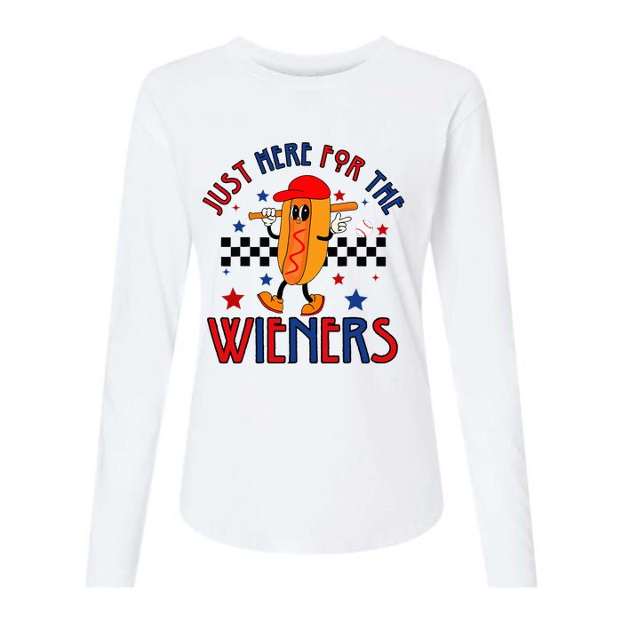 Hot Dog I'm Just Here For The Wieners 4Th Of July Womens Cotton Relaxed Long Sleeve T-Shirt