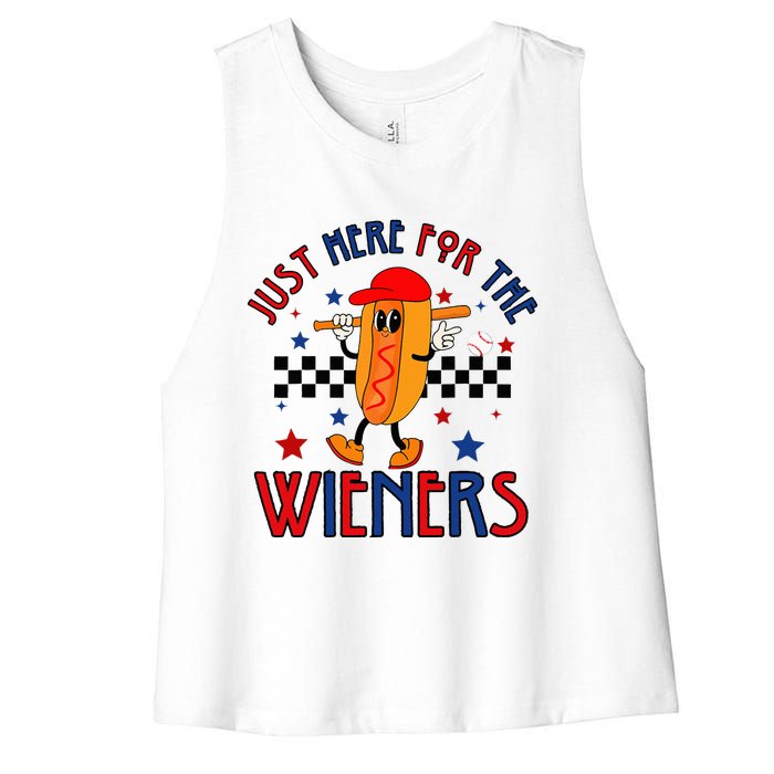 Hot Dog I'm Just Here For The Wieners 4Th Of July Women's Racerback Cropped Tank