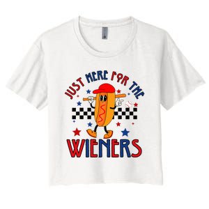 Hot Dog I'm Just Here For The Wieners 4Th Of July Women's Crop Top Tee