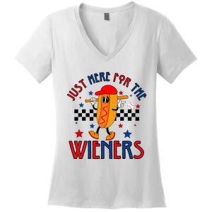 Hot Dog I'm Just Here For The Wieners 4Th Of July Women's V-Neck T-Shirt