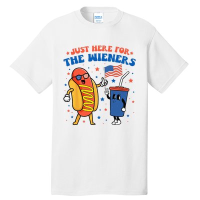 Hot Dog I'm Just Here For The Wieners Funny 4Th Of July Tall T-Shirt