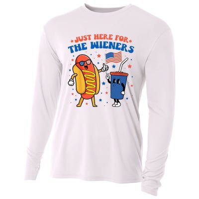 Hot Dog I'm Just Here For The Wieners Funny 4Th Of July Cooling Performance Long Sleeve Crew