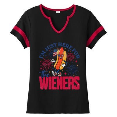 Hot Dog IM Just Here For The Wieners 4th Of July Gift Ladies Halftime Notch Neck Tee