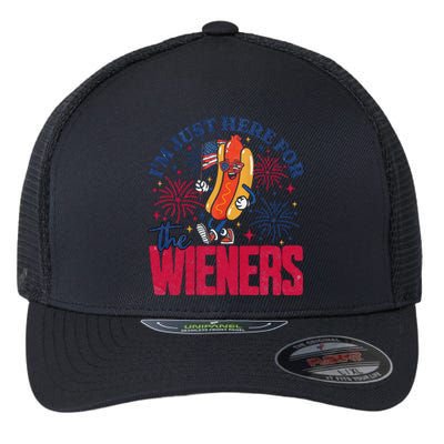 Hot Dog IM Just Here For The Wieners 4th Of July Gift Flexfit Unipanel Trucker Cap