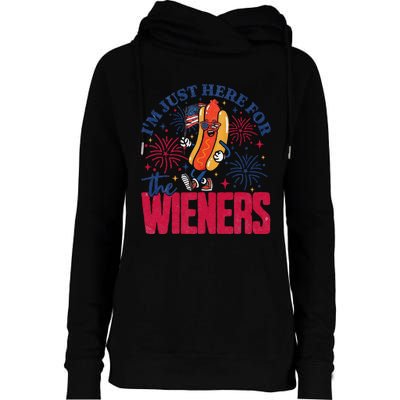 Hot Dog IM Just Here For The Wieners 4th Of July Gift Womens Funnel Neck Pullover Hood