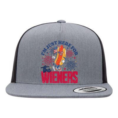 Hot Dog IM Just Here For The Wieners 4th Of July Gift Flat Bill Trucker Hat