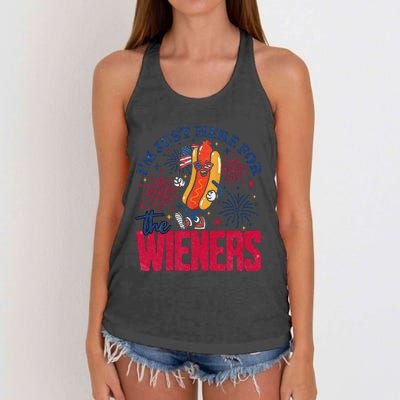 Hot Dog IM Just Here For The Wieners 4th Of July Gift Women's Knotted Racerback Tank