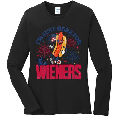 Hot Dog IM Just Here For The Wieners 4th Of July Gift Ladies Long Sleeve Shirt