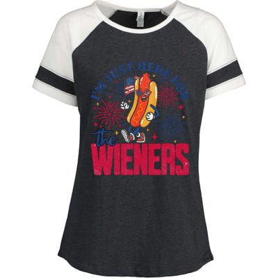 Hot Dog IM Just Here For The Wieners 4th Of July Gift Enza Ladies Jersey Colorblock Tee