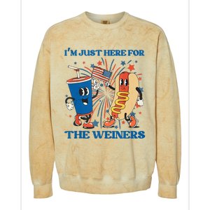 Hot Dog I'm Just Here For The Wieners Sausage 4th of July Colorblast Crewneck Sweatshirt