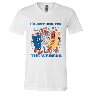 Hot Dog I'm Just Here For The Wieners Sausage 4th of July V-Neck T-Shirt