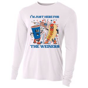 Hot Dog I'm Just Here For The Wieners Sausage 4th of July Cooling Performance Long Sleeve Crew