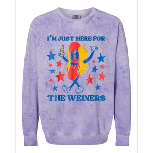 Hot Dog Im Just Here For The Wieners 4Th Of July Colorblast Crewneck Sweatshirt