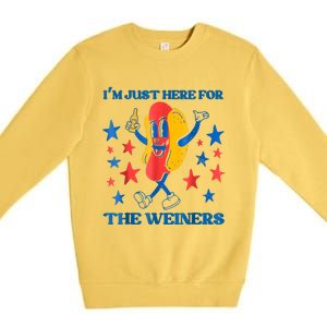 Hot Dog Im Just Here For The Wieners 4Th Of July Premium Crewneck Sweatshirt