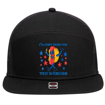 Hot Dog Im Just Here For The Wieners 4Th Of July 7 Panel Mesh Trucker Snapback Hat