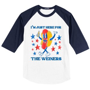 Hot Dog Im Just Here For The Wieners 4Th Of July Baseball Sleeve Shirt