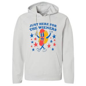 Hot Dog I'm Just Here For The 4Th Of July Performance Fleece Hoodie