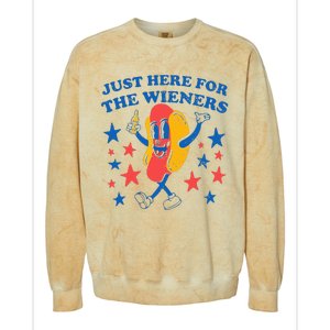 Hot Dog I'm Just Here For The 4Th Of July Colorblast Crewneck Sweatshirt