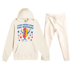 Hot Dog I'm Just Here For The 4Th Of July Premium Hooded Sweatsuit Set