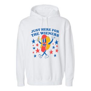 Hot Dog I'm Just Here For The 4Th Of July Garment-Dyed Fleece Hoodie