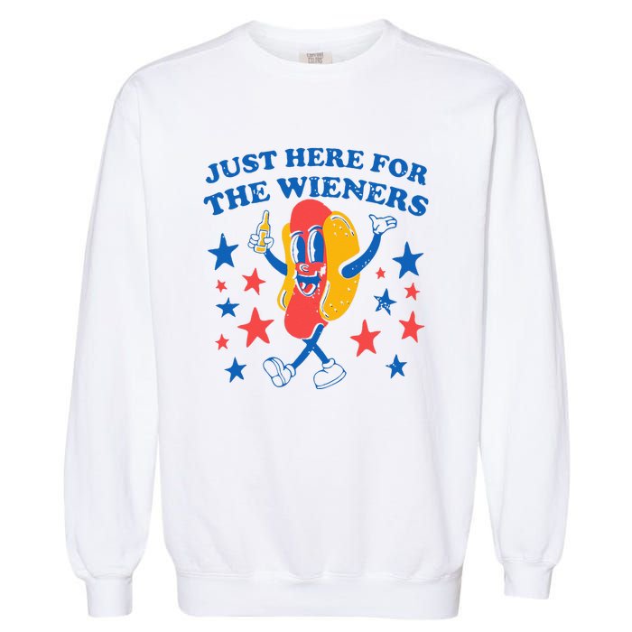 Hot Dog I'm Just Here For The 4Th Of July Garment-Dyed Sweatshirt