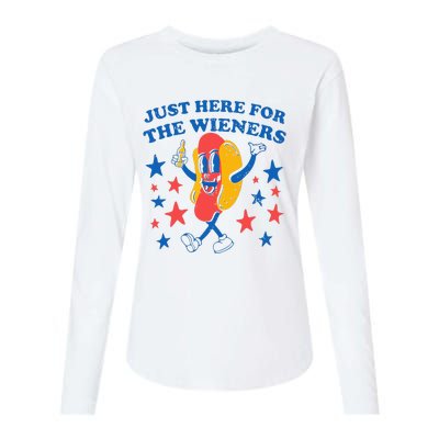 Hot Dog I'm Just Here For The 4Th Of July Womens Cotton Relaxed Long Sleeve T-Shirt